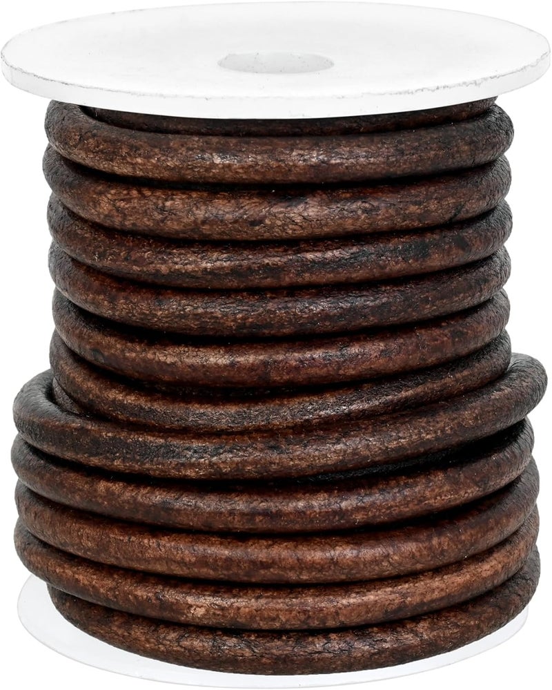 GENIQUE Real/Genuine Round Leather String Cord for Necklace, Bracelets, Jewellery, Braiding (5mm, Antique Brown Distressed) - Image 2